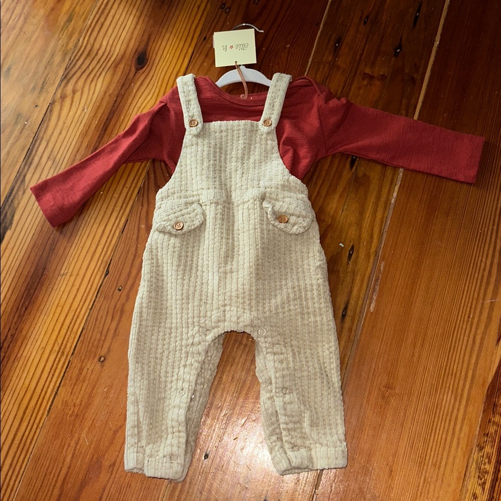 Ellie H Persimmon Toni Onsie with Cream Courodory Overalls